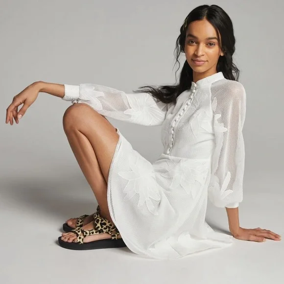 Anthropologie | Dresses | Anthropologie Sabine Embroidered Mini Dress Nwt S  78 White Fit Flare Htf | Poshmark